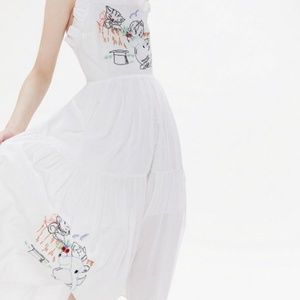 Cats In The Cradle Embroidered Tie-Back Midi Dress